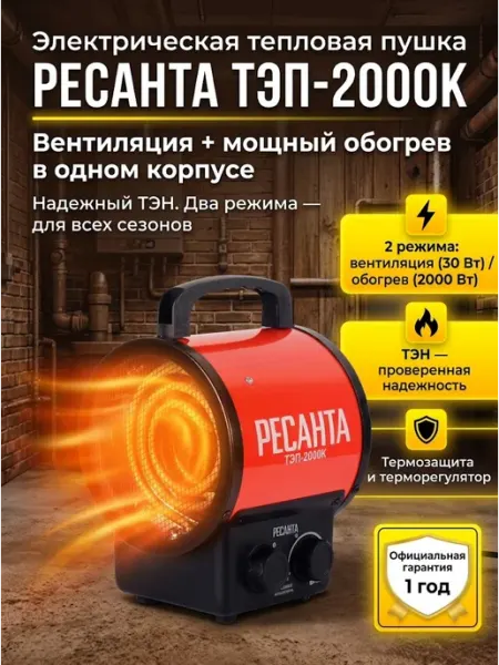 РЕСАНТА Тепловая электрическая пушка ТЭП-2000К