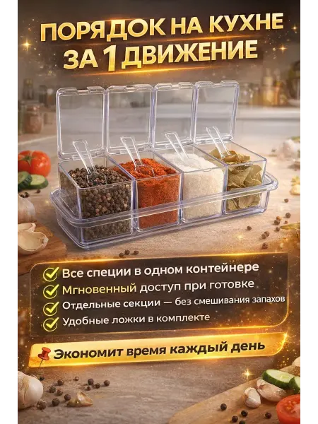 Шаш01 Контейнер для специй с ложками прозрачный