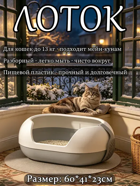 Полуоткрытый большой лоток-капсула для кошек