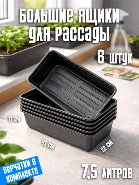 Пчеловод-огород Большие пластиковые ящики для рассады 6 штук