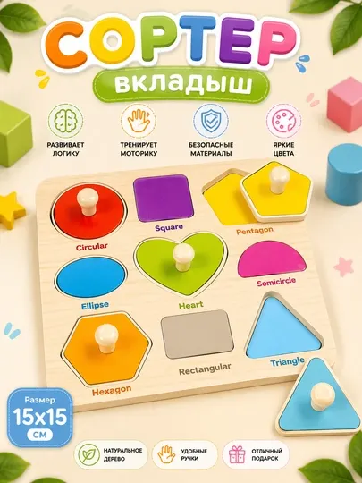Деревянный сортер развивающая игрушка-головоломка для детей