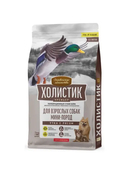 Сухой корм для взрослых собак мини-пород « Холистик Премьер» , утка с рисом