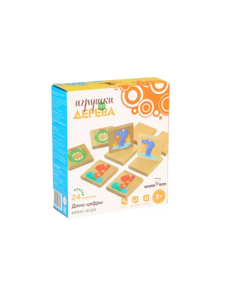 Игрушки из дерева Деревянная игрушка Мемо - игра Дино-цифры