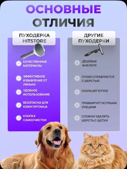 Расческа-пуходерка со сбором шерсти для собак и кошек, с кнопкой самоочистки