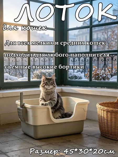 Полуоткрытый лоток-туалет компактный для мал и сред кошек