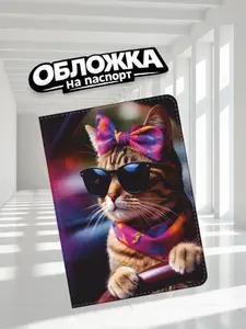 Обложка на паспорт прикольная Кошка за рулем (П-032)