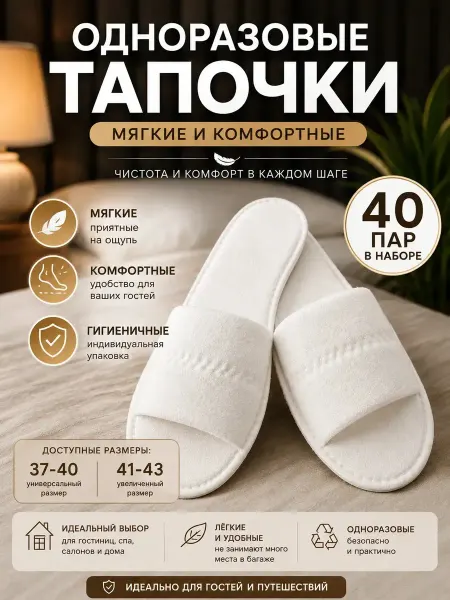 Тапочки одноразовые размер 38–43