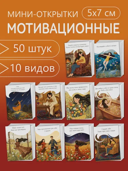 Мини открытки с пожеланиями 50 штук