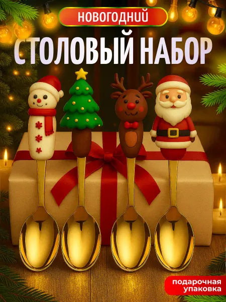Магнитные игрушки Набор новогодних ложек, 4 штуки