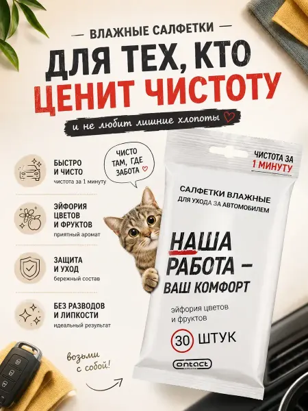 ОФ06 Салфетки для автомобиля влажные для салона