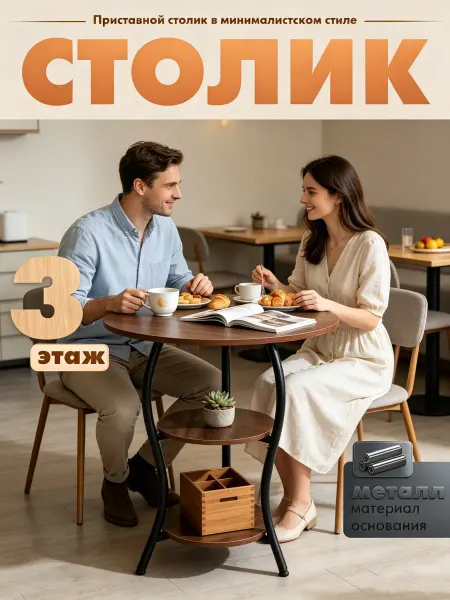 Круглый журнальный столик лофт，3 яруса