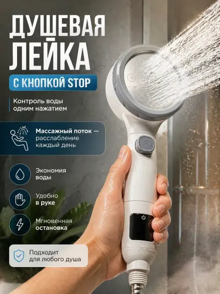 ДК3 Лейка для душа без шланга с кнопкой стоп, экономия воды