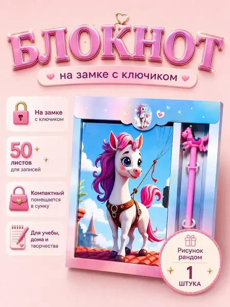 МИИРАА3189 Блокнот на замке с ручкой подарочный набор пони 1 шт