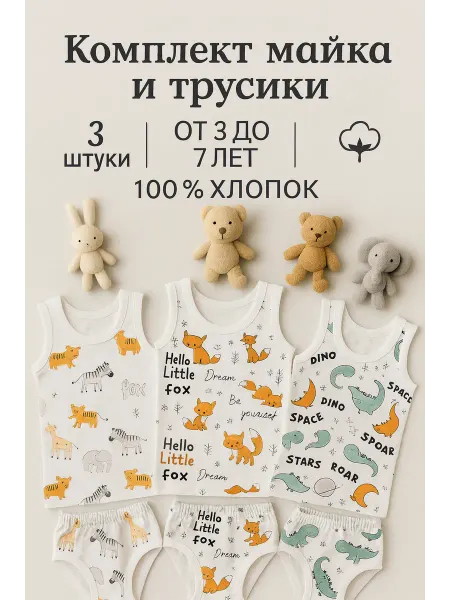 Комплект детского нижнего белья трусы и майка 3 шт