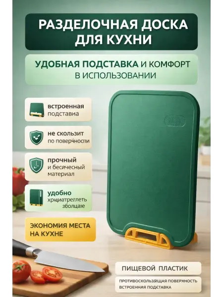 Ма96 Доска разделочная пластиковая для кухни с подставкой