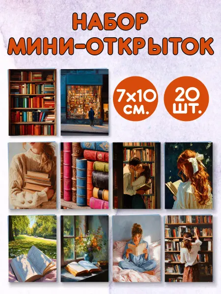 Читаем с Никой Мини-открытки "Книги" (20 шт.)