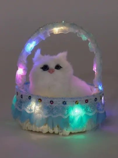 Игрушка-кукла Кот в корзине, со звуками мяуканья