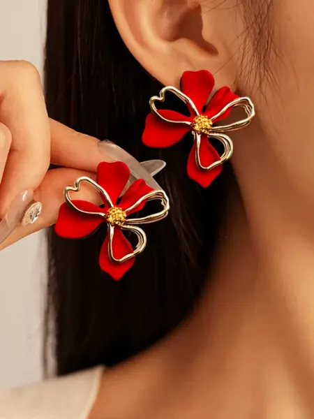 ArtMagic Серьги красные цветы бижутерия