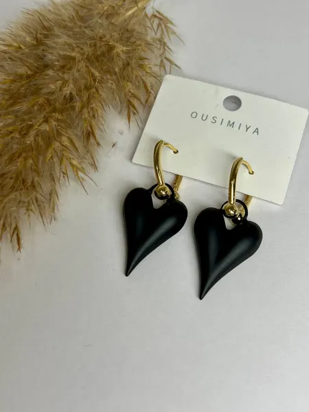 Серьги Сердечки черные бижутерия