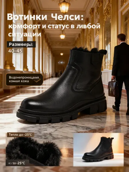 Зимние мужские кожаные ботинки