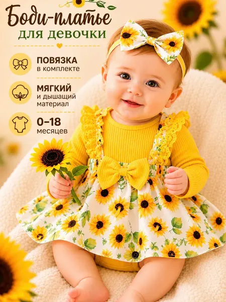 PatPat Платье с подсолнухами для новорожденных