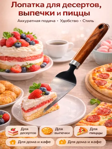 Кухонная лопатка-нож для пиццы и торта, для нарезки и подачи