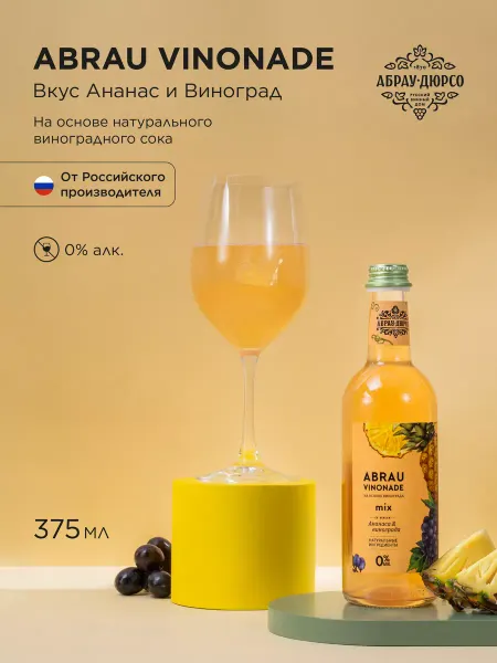 Абрау-Дюрсо Безалкогольный напиток лимонад Абрау Винонад Ананас-Виноград