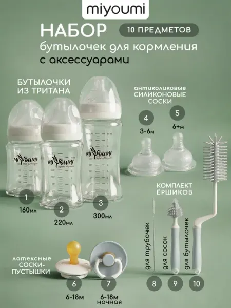 Miyoumi Набор бутылочек для кормления новорожденных