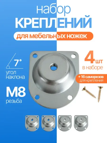 Набор металлических креплений для ножек стола М8 4 шт