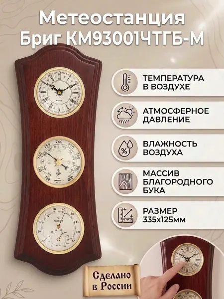 БРИГ Метеостанция КМ93001-1-ЧБ(ТГ)-М настенная