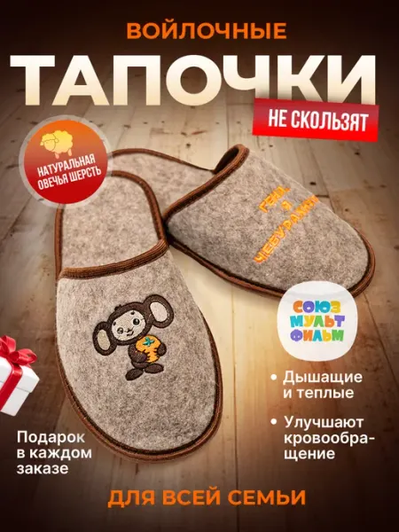 Экотека Войлочные тапочки мужские Чебурашка
