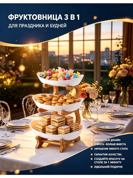 Декоративная трехъярусная фруктовница