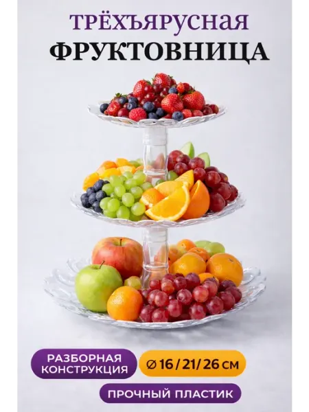 SABURG Фруктовница трёхъярусная сервировочная, прозрачная