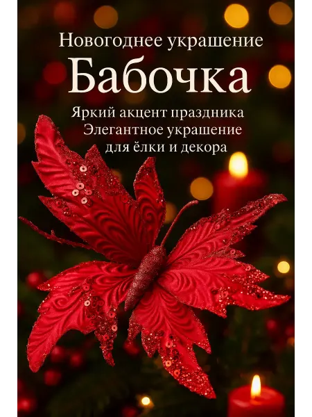 Q Новогодняя игрушка на ёлку "Бабочка" - красная