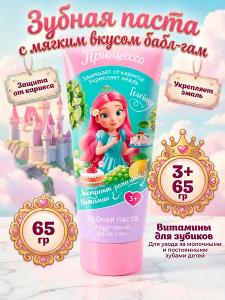 Принцесса Детская зубная паста Фруктовый бабл-гам