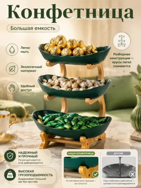 Фруктовница блюдо-этажерка трехъярусная ваза для фруктов