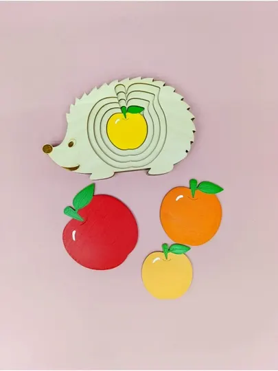 Многослойный пазл Ежик с яблоками, больше-меньше