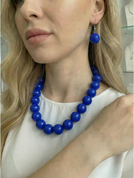 Glamia Бусы синие крупные с серьгами комплект