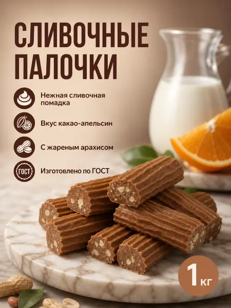 Сливочные палочки Конфеты неглазированные какао-апельсин 1кг