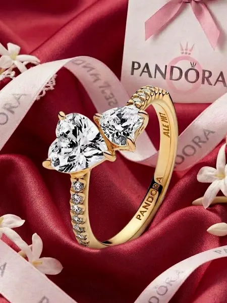 Pandora Кольцо «Двойное сердце" золотистое