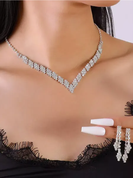 ArtGlory Колье и серьги с камнями серебристые