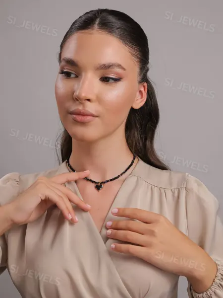 SI_JEWELS Чокер черный с подвеской сердце
