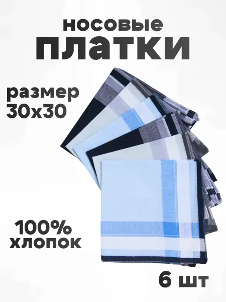 TrendyKost Платок носовой мужской набор 6 шт