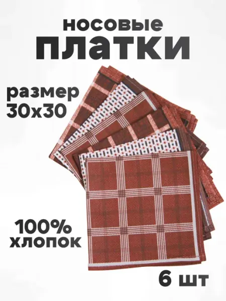 TrendyKost Платок носовой мужской набор 6 шт