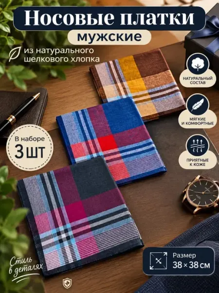 Альбидэй Мужские платочки из хлопка 3 шт