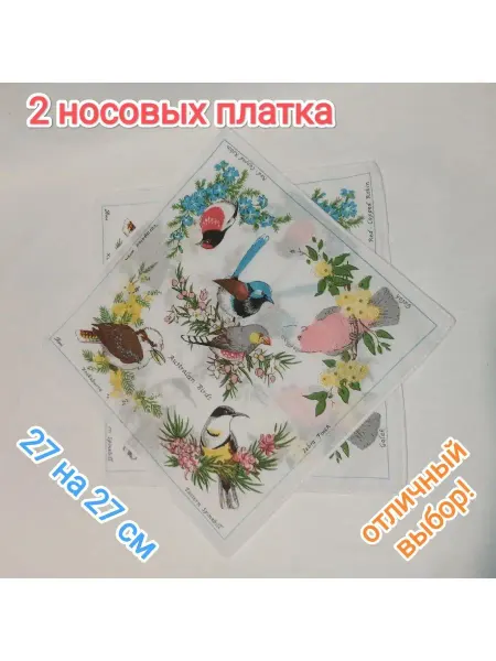 Носовые платки, 27 на 27 см, комплект 2 штуки