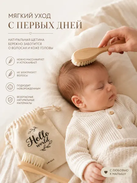 Детская щётка для волос натуральная щетина набор
