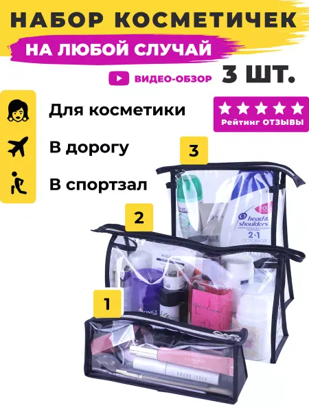 Cosmetti Набор прозрачных косметичек подарочный