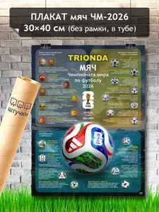 Плакат "Мяч Трионда ЧМ-2026", 30х40 см, в тубе, постер, все мячи чемпионатов мира по футболу, Арт-штучки
