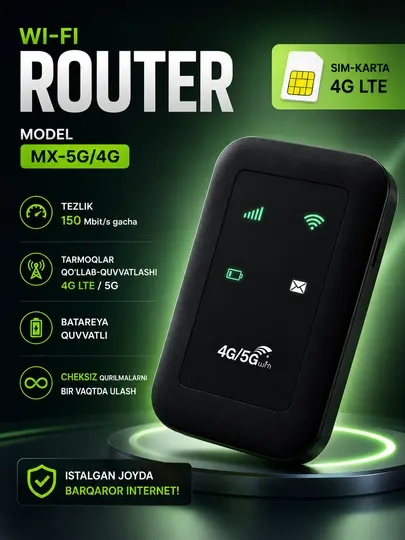 Беспроводной Wi-Fi роутер с SIM-картой 4G-5G LTE